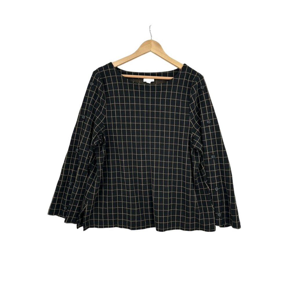 J.Jill Women's Black & Tan Plaid Top Corpcore Office Siren‎ Window Pane Size XL